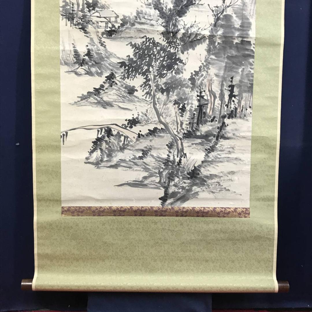 【真作】日根対山/山水図/掛軸/名家伝来/AD-236