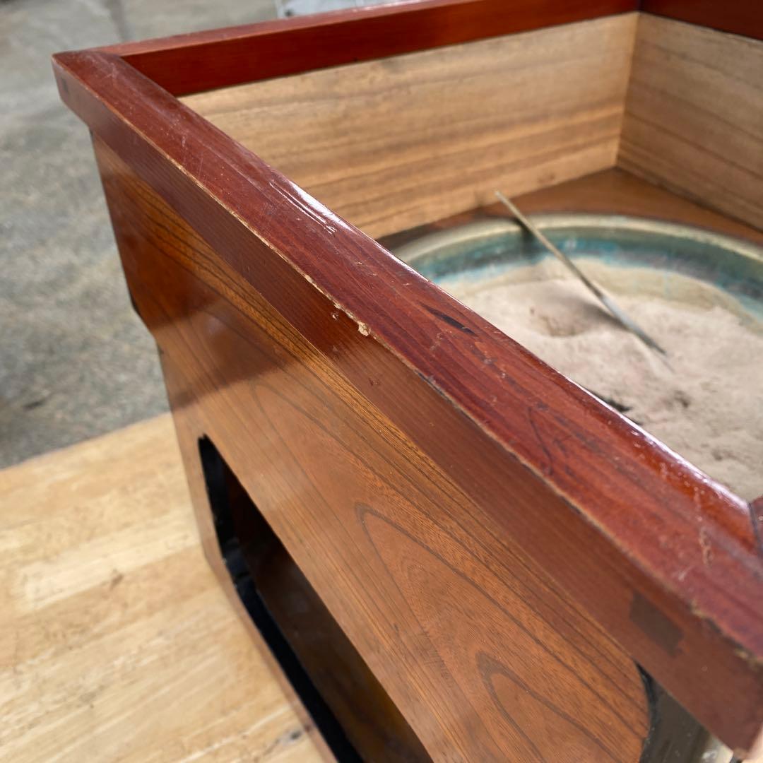 木製 四角火鉢　茶道具　古民家　灰　火箸　灰ならし　火つまみ付き