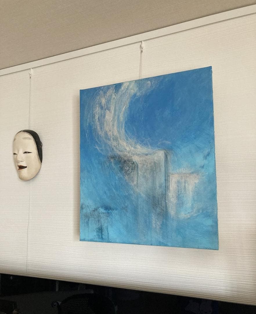 光の滝　抽象画　キャンパス　アクリル　絵画　海　滝　水