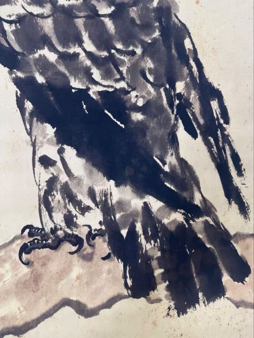 徐悲鴻「雄鷹図」三尺中堂掛軸　宣紙・手工表装　175×77cm