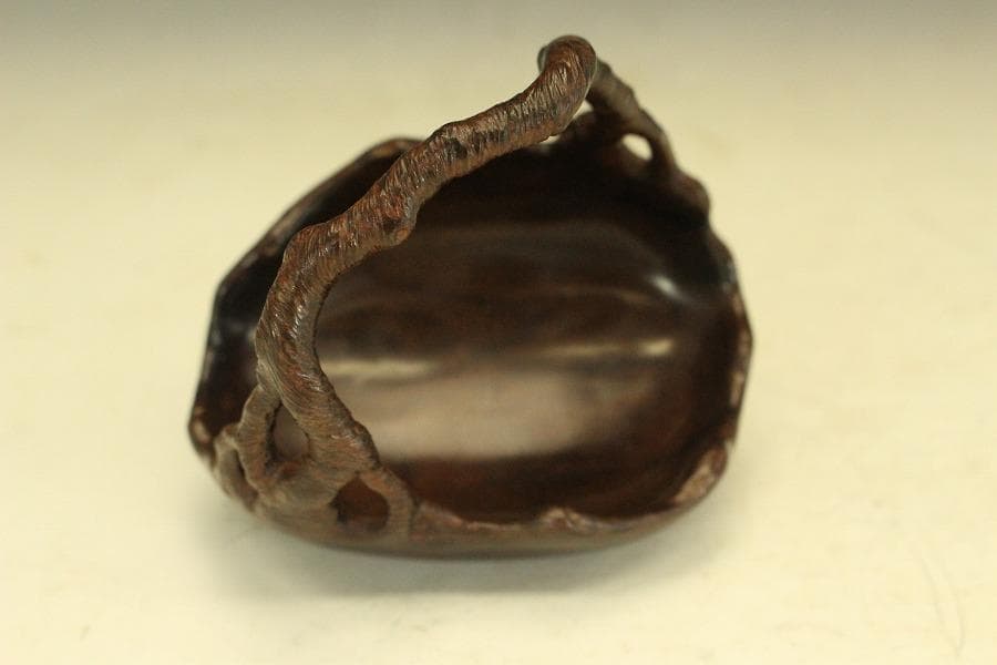 紫檀 刻 手付 皿 文房四宝 卓上飾 高9.4cm(HA491)