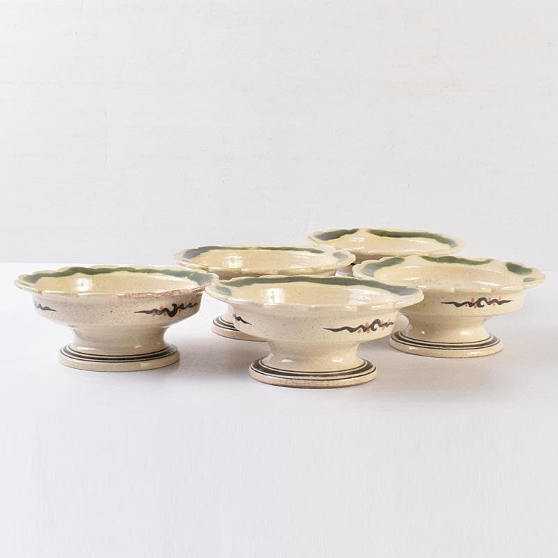 和食器　向井一峰作　織部向付　台皿　五客　共布共箱　M　R7606