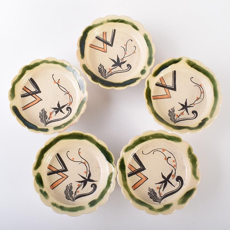 和食器　向井一峰作　織部向付　台皿　五客　共布共箱　M　R7606