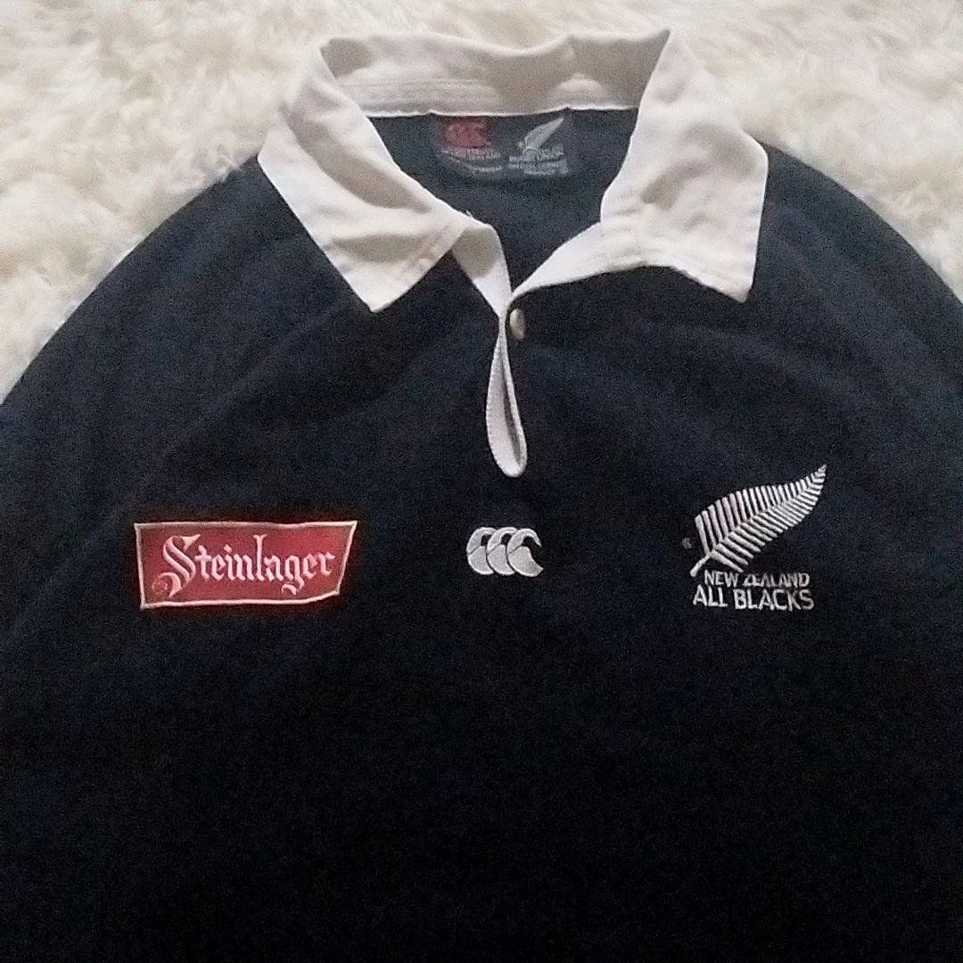 90s カンタベリー オールブラックス 刺繍ロゴ 長袖 ラガーシャツ M 黒色