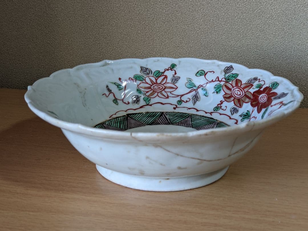 ♦江戸時代 古九谷 希少レア物 珍物 古陶磁 古伊万里 生掛け焼成 輪花皿骨董品