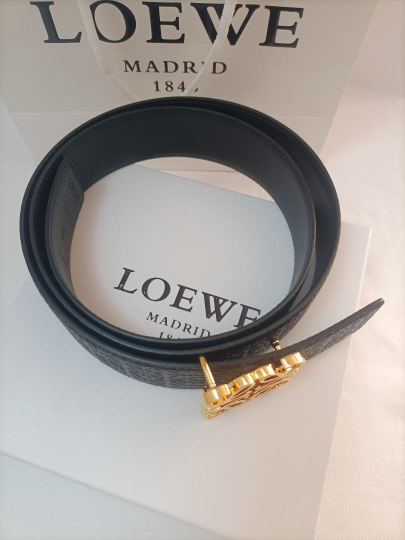 ブラック/ゴールドロゴ✧ロエベ ベルト メンズ✧LOEWE アクセサリー 黒