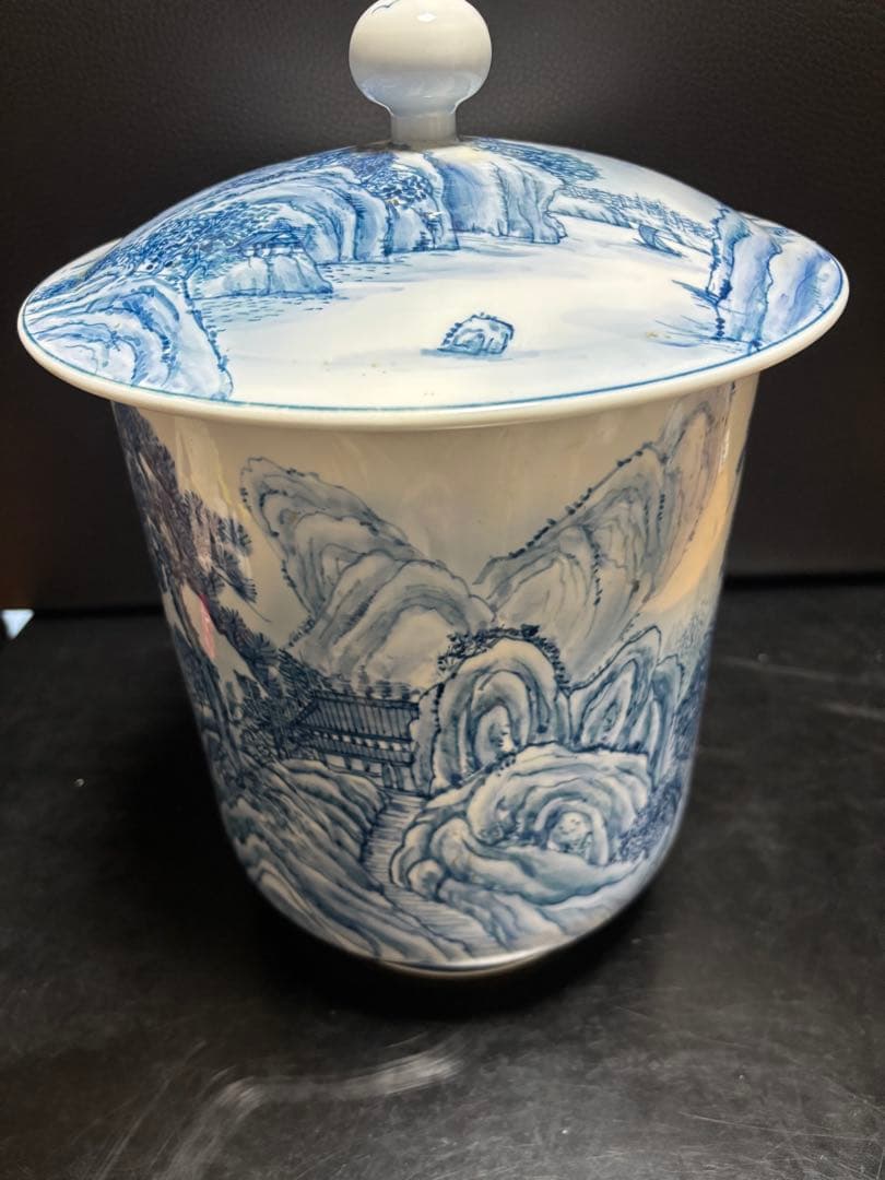 飾り壺　山水画　染付　骨董品