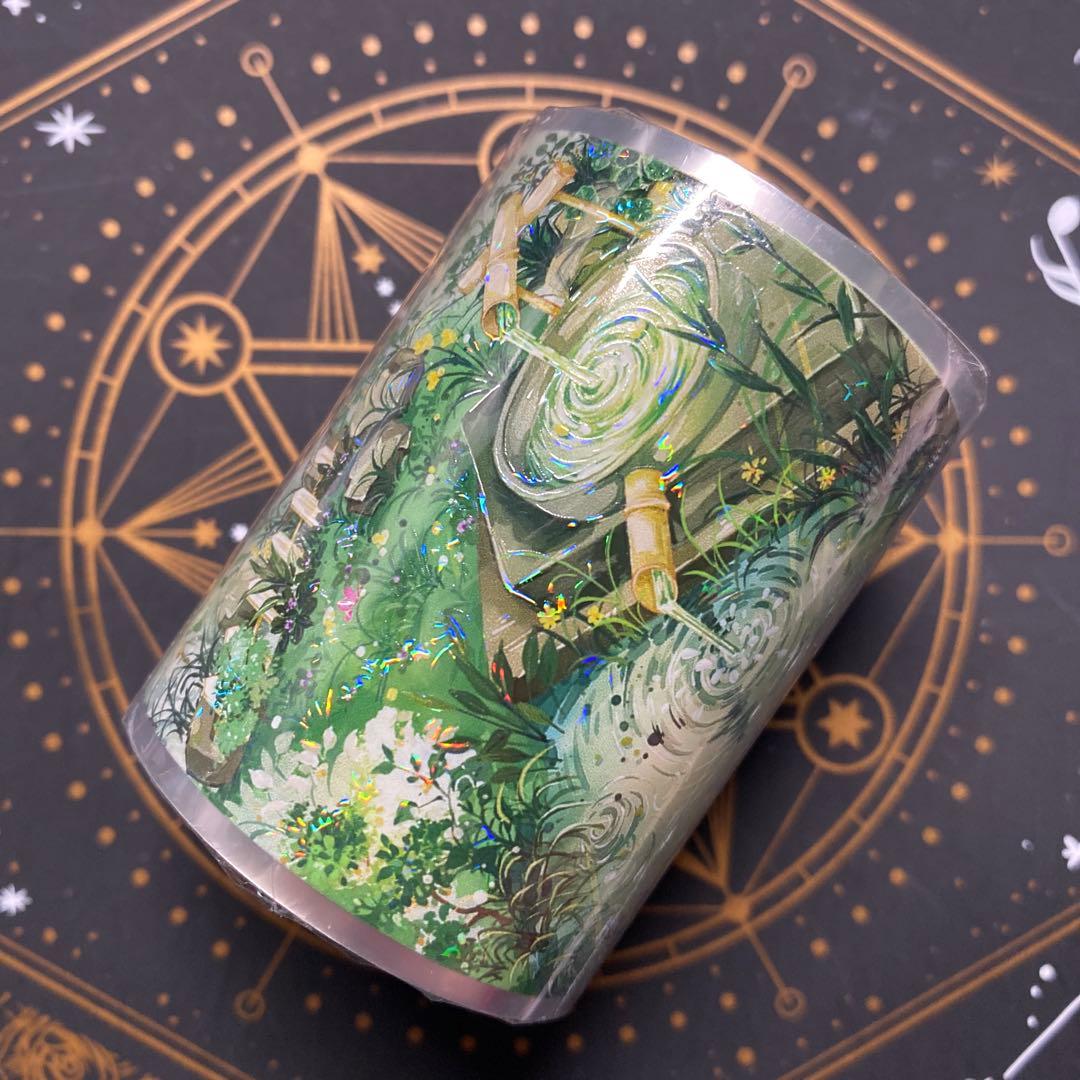 【9422】海外マステ　3/5/巻　貝殻光マスキングテープ　池　金魚　背景装飾系