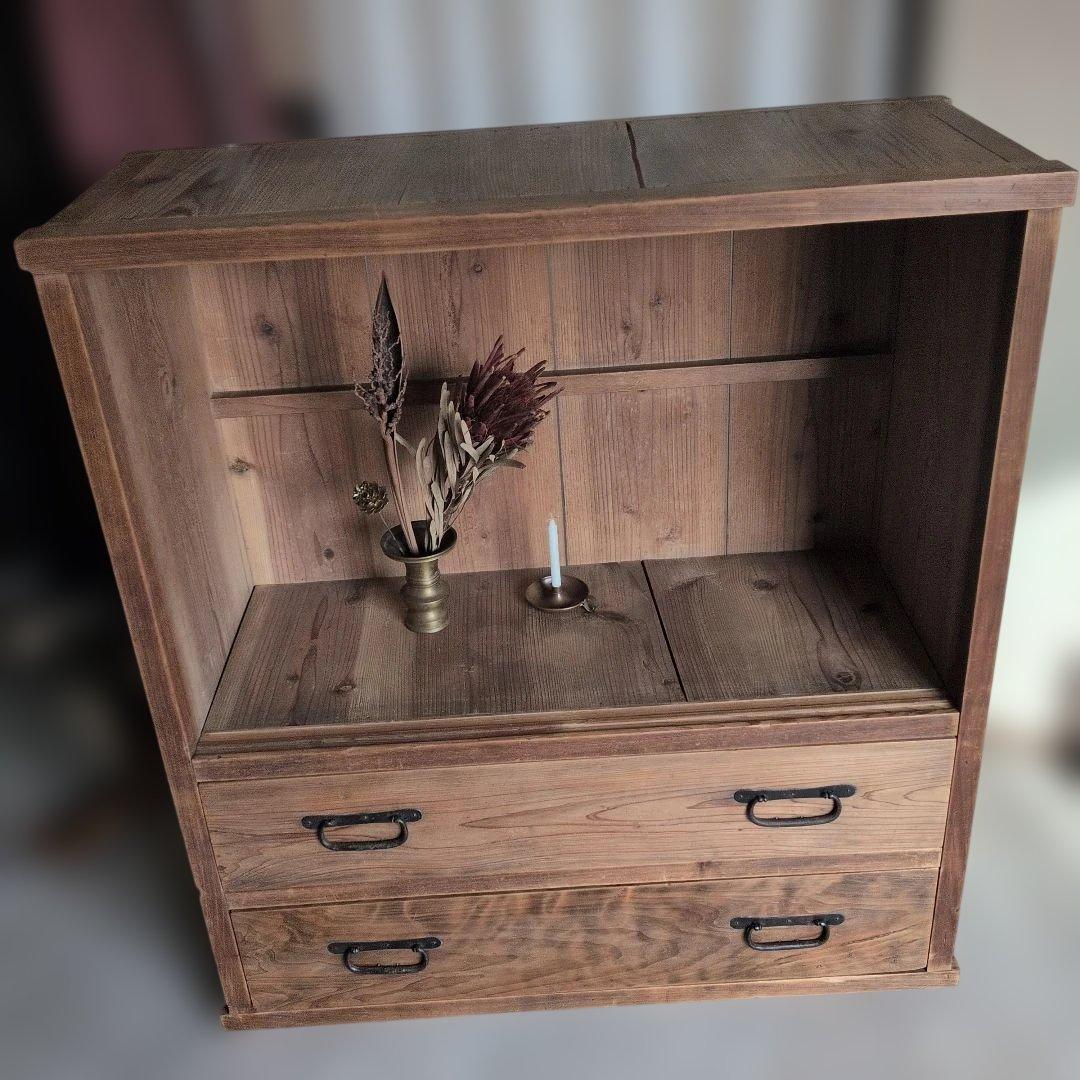 アンティーク　ブロカントオープンシェルフ 2段引き出し付き