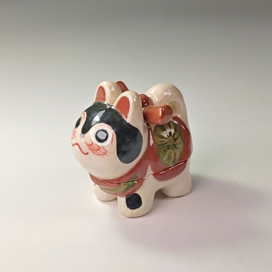 ウ317 香合『伊東桂楽造』『干支　はりこ　犬　香合　共箱』茶道具