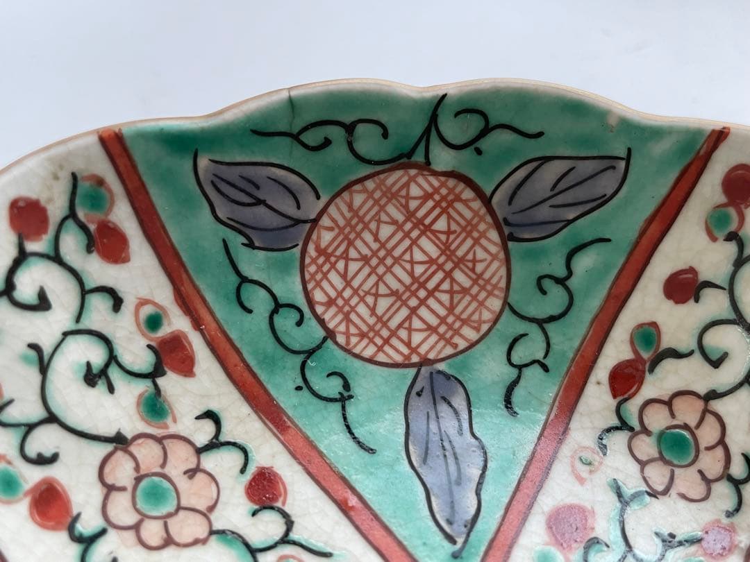 骨董　アンティーク　古伊万里　色絵　花唐草文様　膾皿　なます皿　3枚
