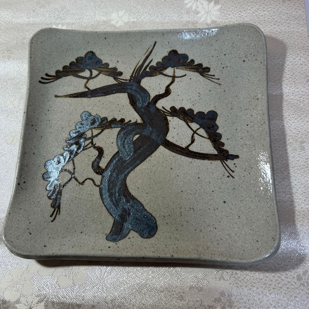 十三代　中里太郎右衛門　絵唐津　松文　皿　角皿　唐津焼