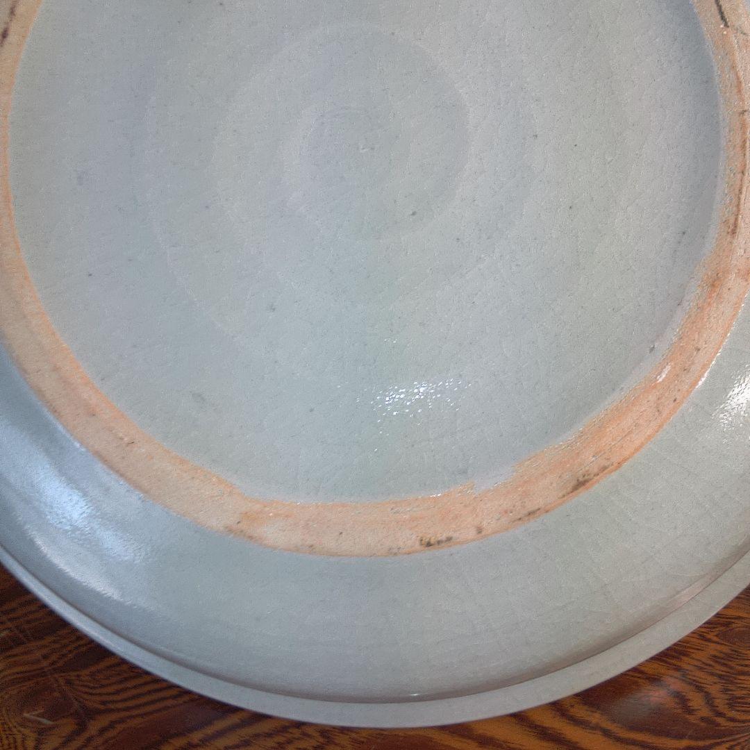 骨董１ 持ち手付き陶器皿 青い花柄中古