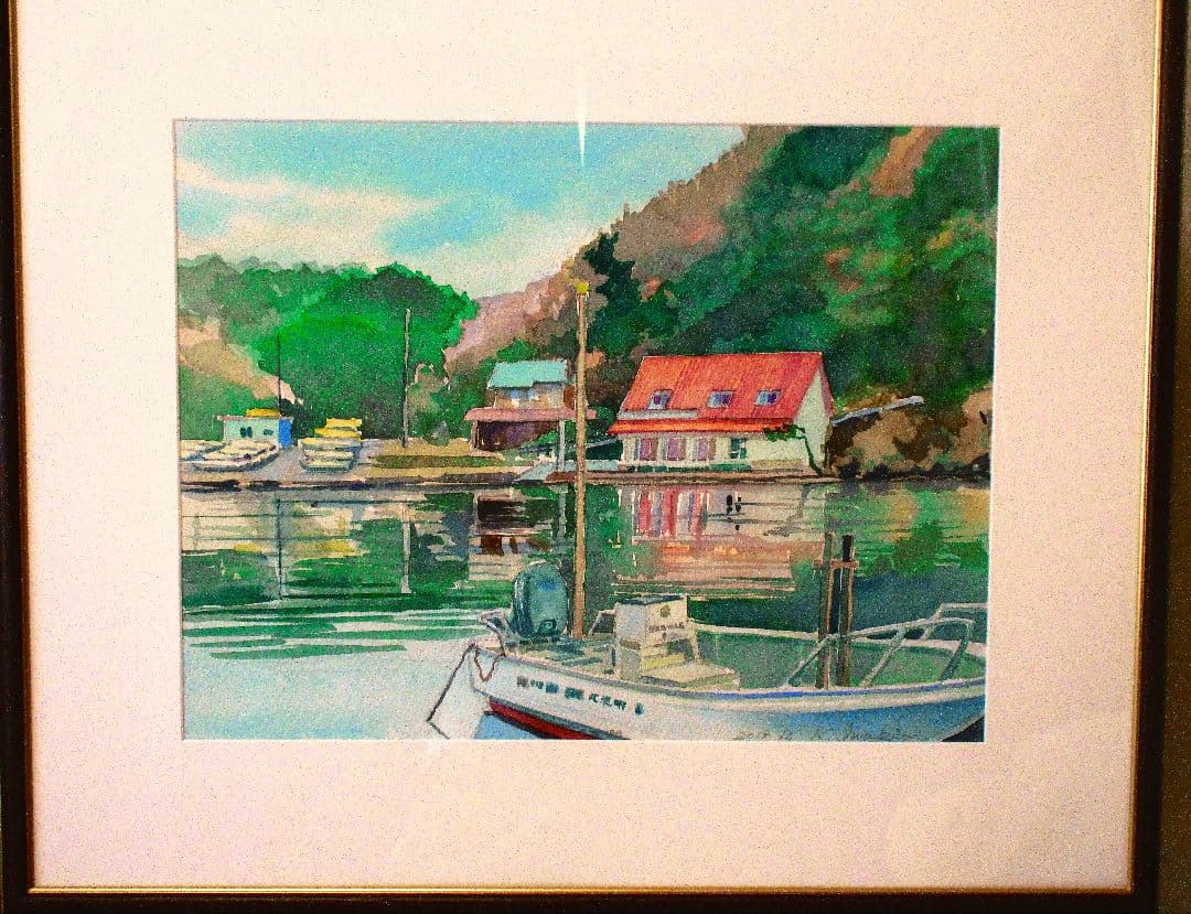 海の風景 水彩画 額装済み 原画 F6サイズ