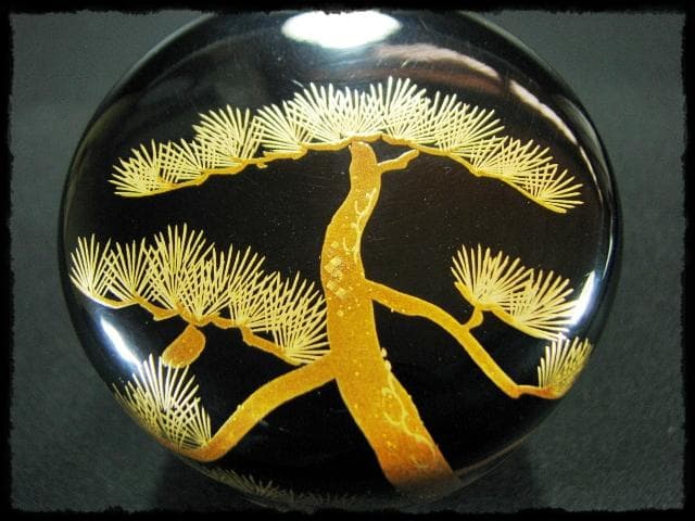 伊川 敬三 老松 金蒔絵 輪島塗 蒔絵師 棗 茶道具 四方桟箱 f177