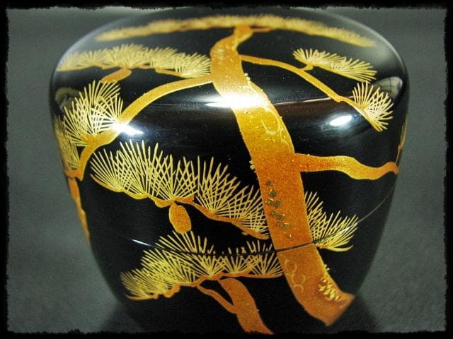 伊川 敬三 老松 金蒔絵 輪島塗 蒔絵師 棗 茶道具 四方桟箱 f177