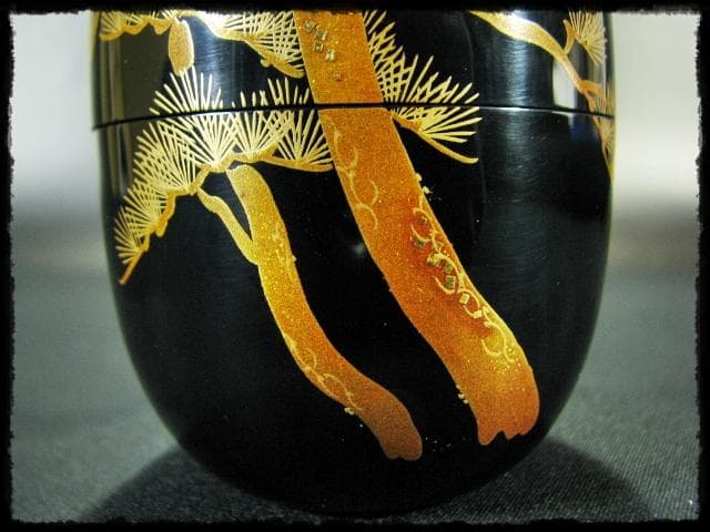 伊川 敬三 老松 金蒔絵 輪島塗 蒔絵師 棗 茶道具 四方桟箱 f177