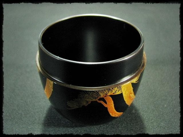 伊川 敬三 老松 金蒔絵 輪島塗 蒔絵師 棗 茶道具 四方桟箱 f177