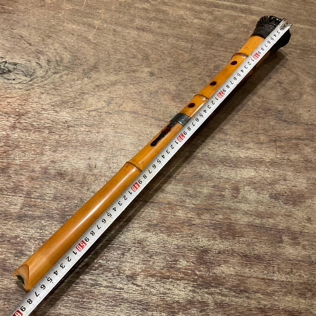 尺八 円山銘 楠華銘 銀継 歌口銀巻き 1尺9寸管 竹製 キャップ