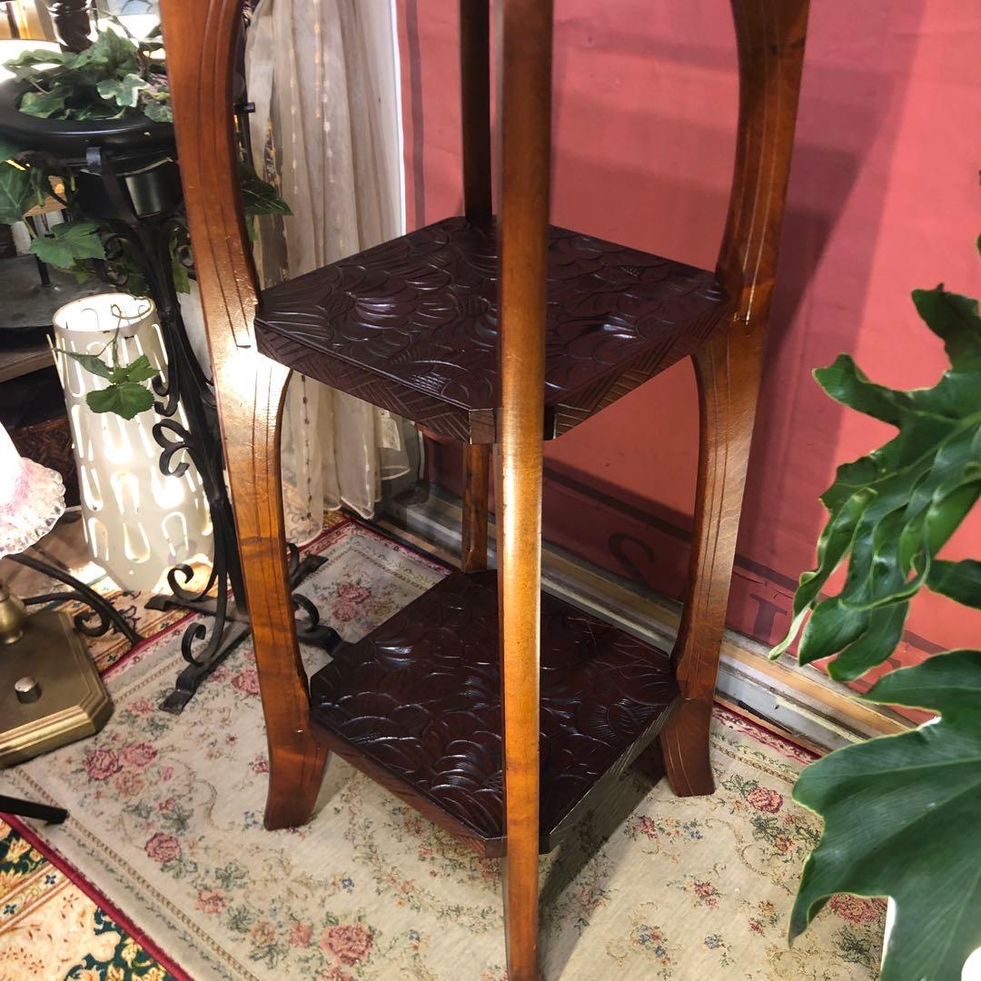 Sale 伝統工芸　日光彫り　咲き誇る花の三段　アクセントキャビネット