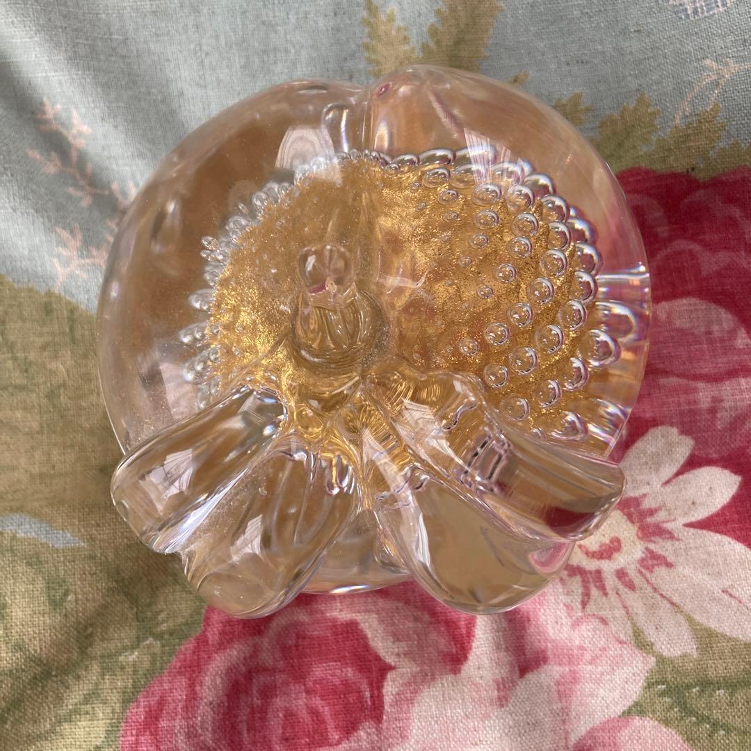 アートガラス　ゴールドアップル　ペーパーウェイト　マルコリン　アートクリスタル