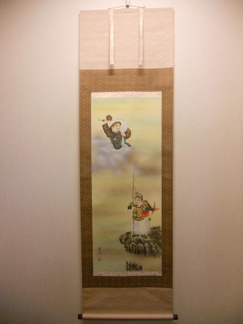 掛け軸 翠山 恵比寿大国 絹本 希少 軸装 茶道具 掛軸 美品 です。