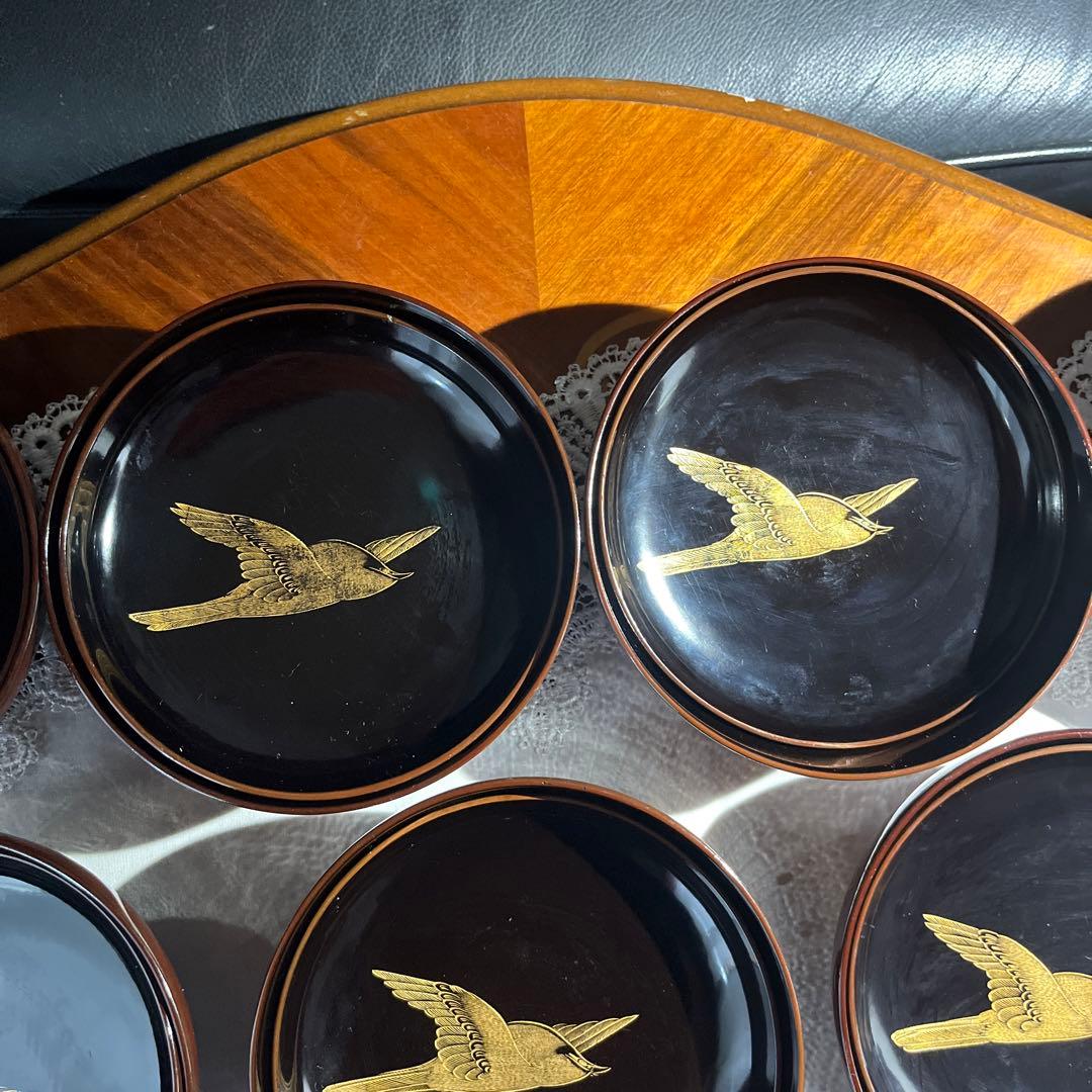 茶道 煎茶 年代物 漆器 沈金 梅に鶯 吸物椀 10客揃