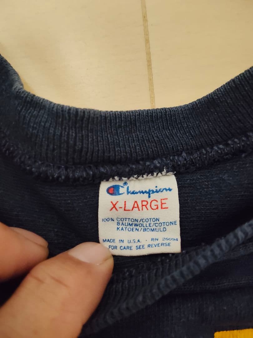 チャンピオン NAVY 両面プリント 七部袖 XLヴィンテージ USA