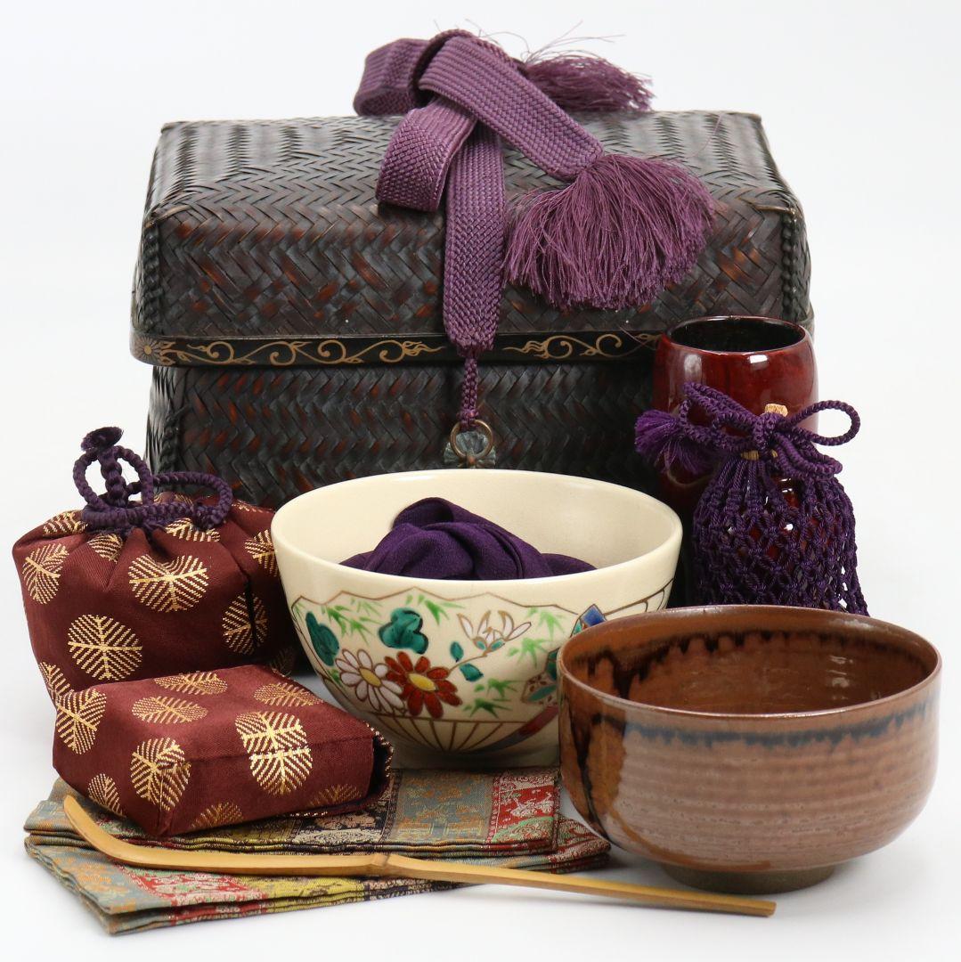 栗田元竺作 御茶籠 皆具 茶道具一式 共箱　SX886