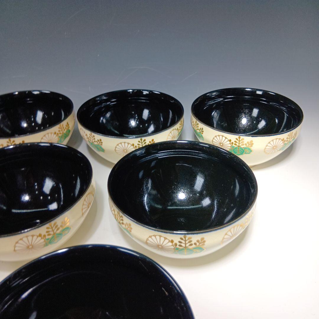 茶道具　(原平窯)加藤昌山造　仁清風天目形菊桐文数茶碗　10客　美品、共箱