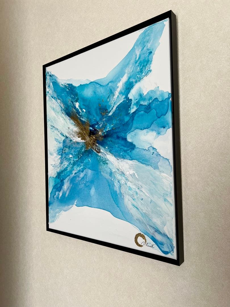 原画/額装済み/和風/禅/絵画/アート/抽象画/モダン/ホテル/青/ゴールド