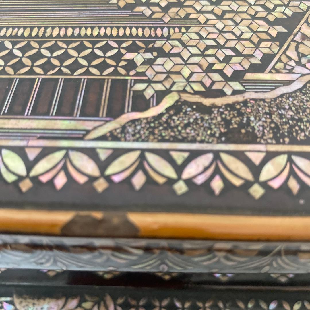 木製　総貝模様　台　木箱入り