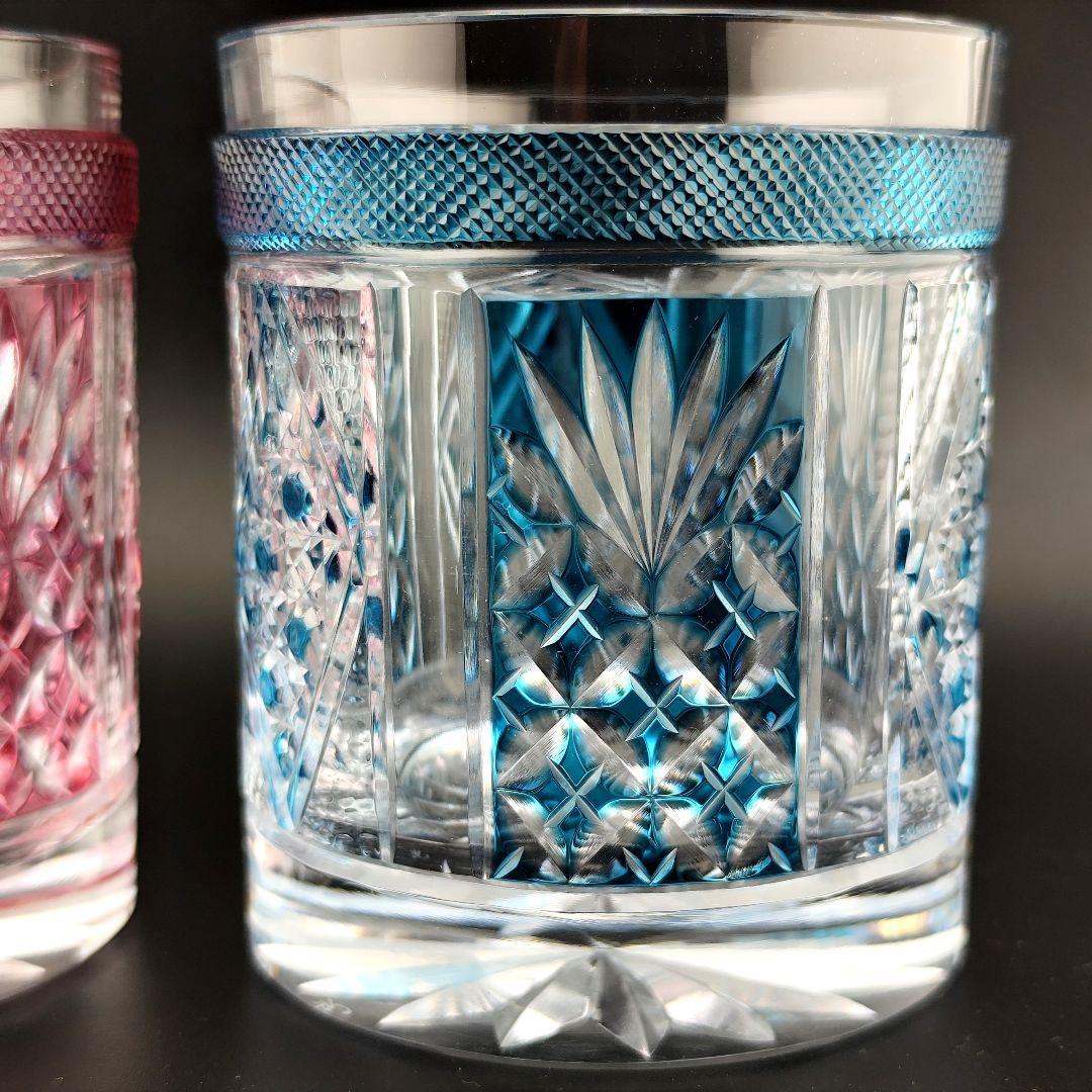 【極希少】復刻薩摩切子 第一人者 阪本光男 作 ペアロックグラス 刻印あり