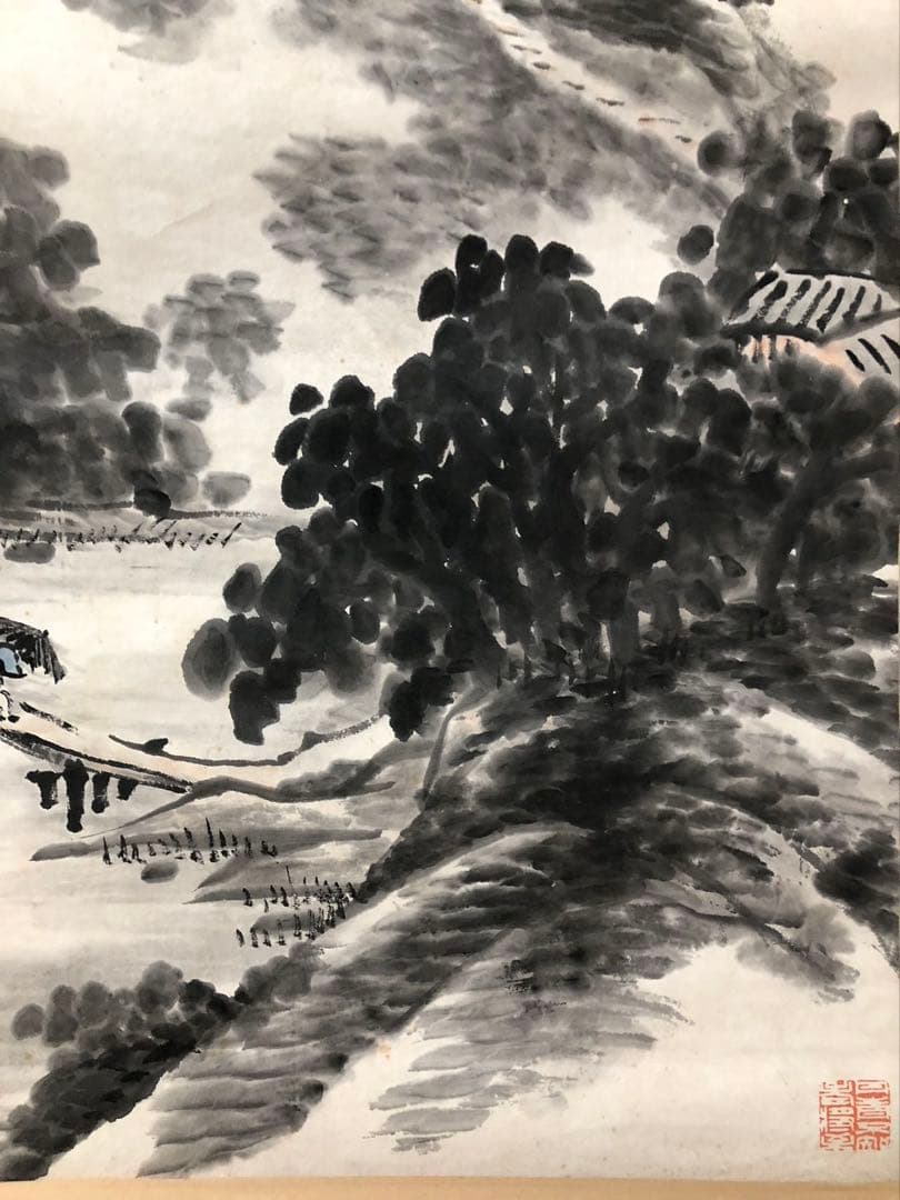 掛け軸　山水　王寅斗 絵［山水図］紙本　肉筆58！