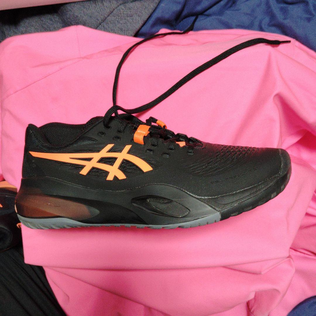 着用1回ASICS ゲルレゾリューションX25.5 2E ブラック/オレンジ