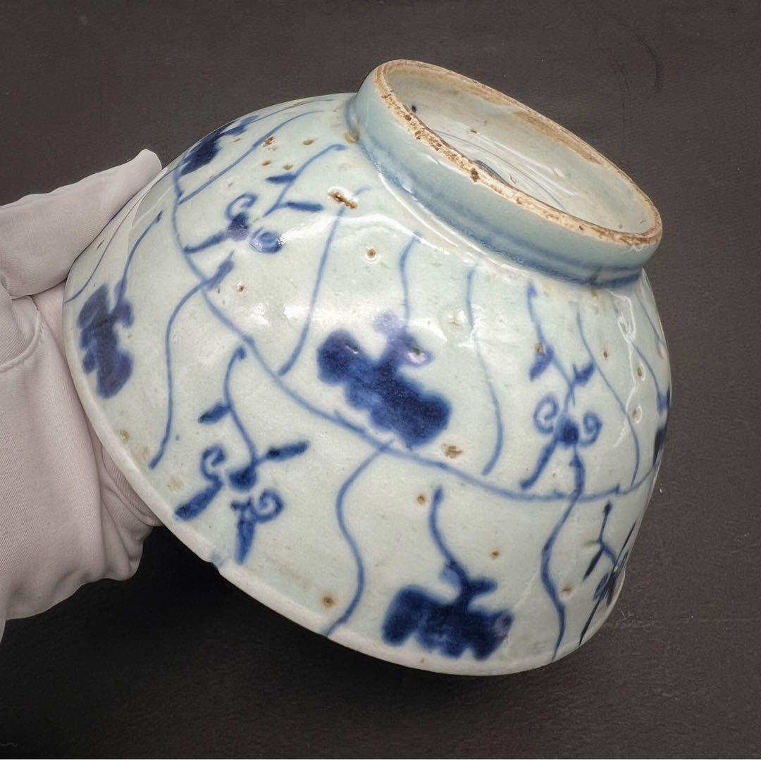 中国美術 古玩 骨董品 清代 雲紋樣青花大碗 古道具