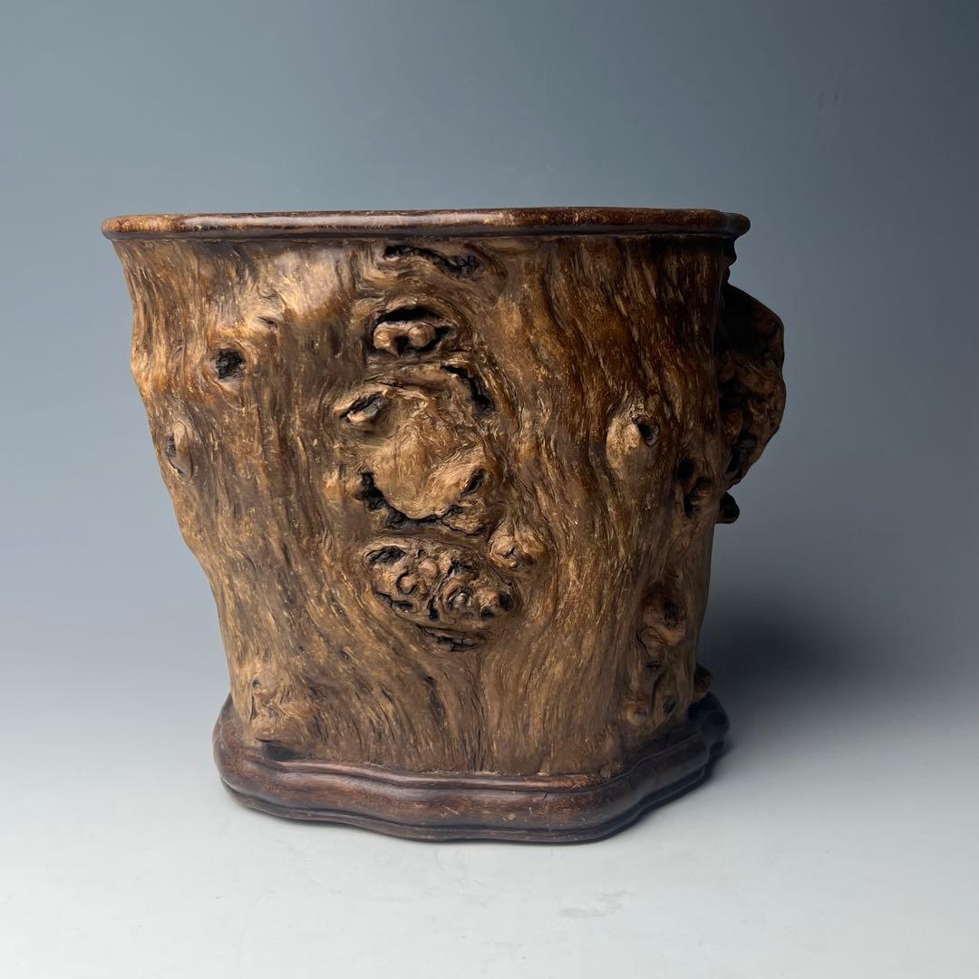 自然木の質感が魅力で優美な逸品 唐物 玉杢筆筒 文房四宝 中国美術 古玩