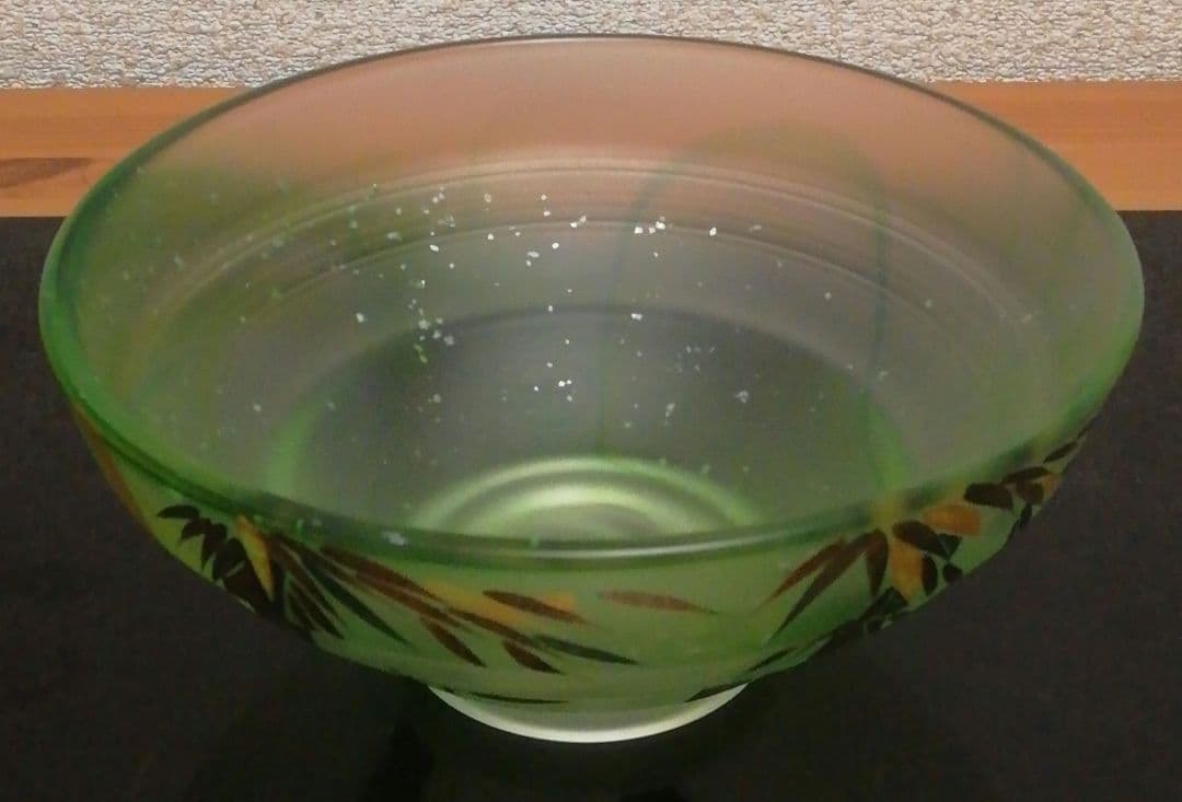 関吉昭作　硝子　竹絵　茶碗　共箱　茶道具