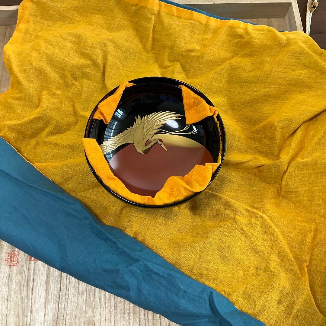 vincentfuto318様 輪島屋本店　波に日の出鶴蒔絵5客揃