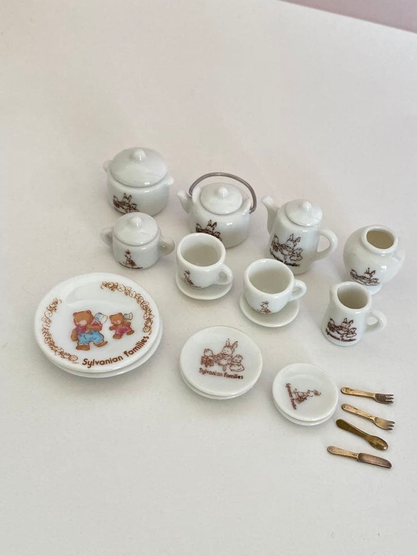 シルバニアファミリー レア初期 食器セット 緑の家具 エポック社