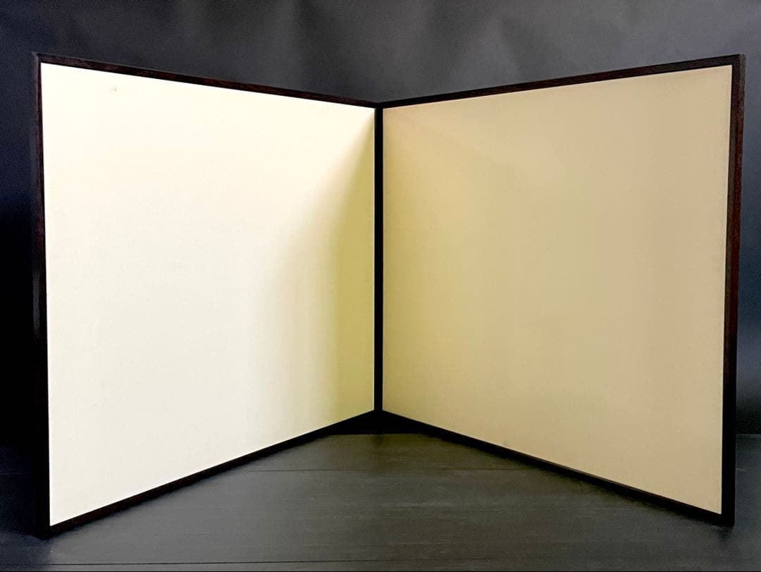 【美品】「母」 雲鵬 鳥の子 両面開き 風炉先屏風 総張 桑縁 紙箱（206④）