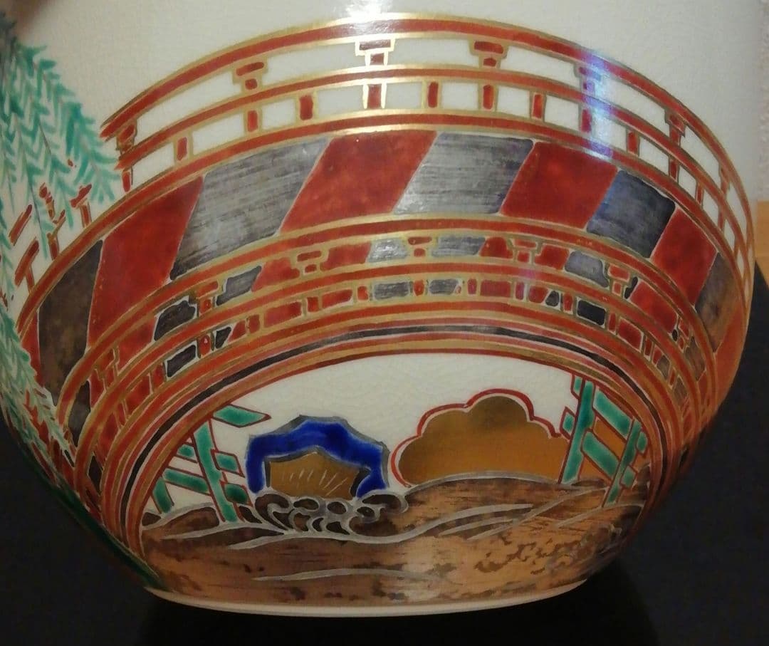 手塚大示作　仁清　柳橋　水指　共箱　共布　茶道具