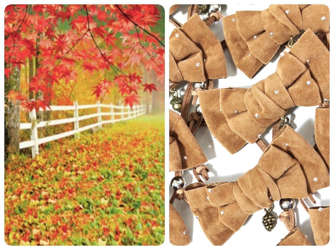 業務用トリミンチョーカー　秋色リボン　70個　11月どんぐり松ぼっくりチャーム