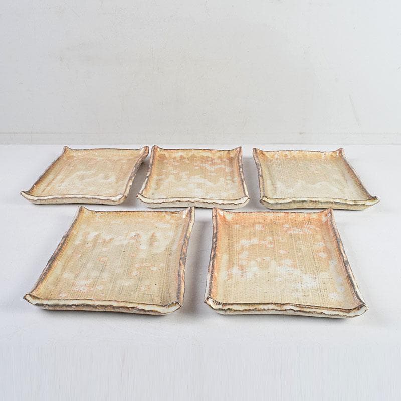 和食器　茶懐石　熊本喜一作　粉引　陶皿　銘々皿　五客　共箱　V　8917