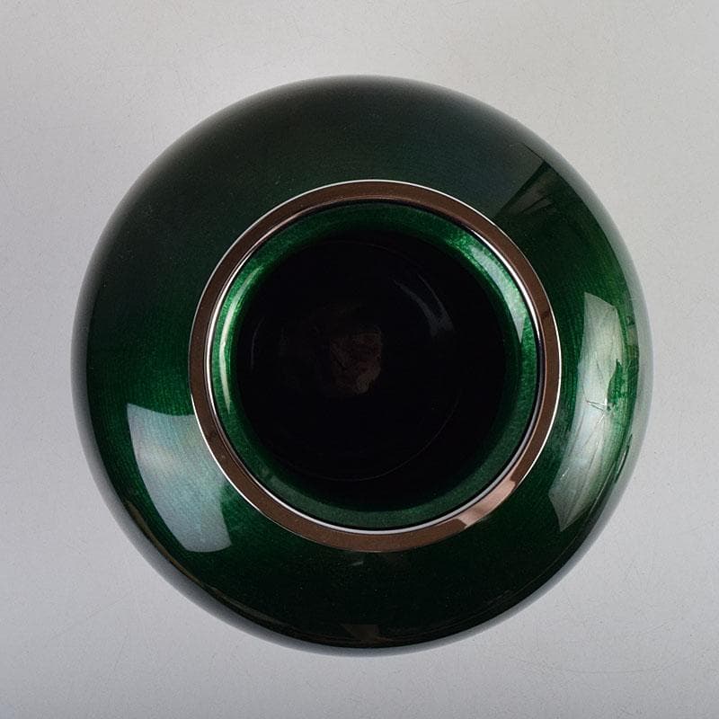 七宝焼　相互七宝謹製　緑透釉　松文　花瓶　唐木台付　共箱　M　R9393H