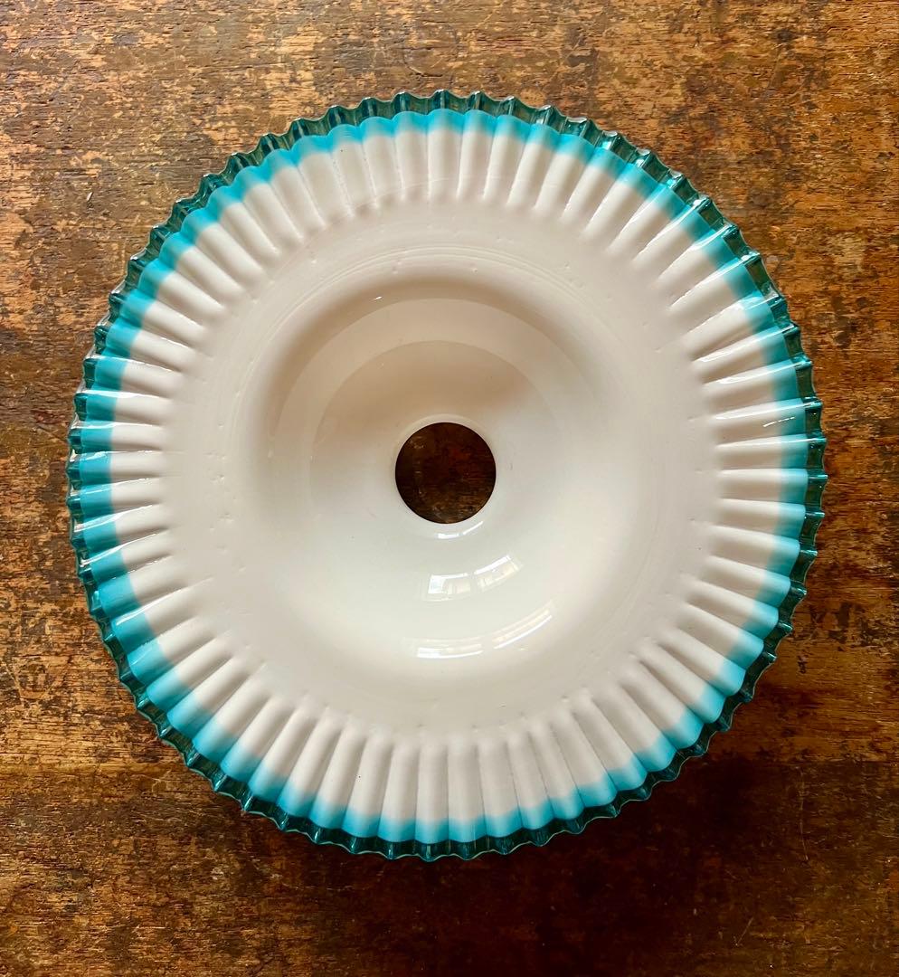 大正ロマン　青縁ギザ波　電笠　シェード　和ガラス　アンティーク　古道具　洋館