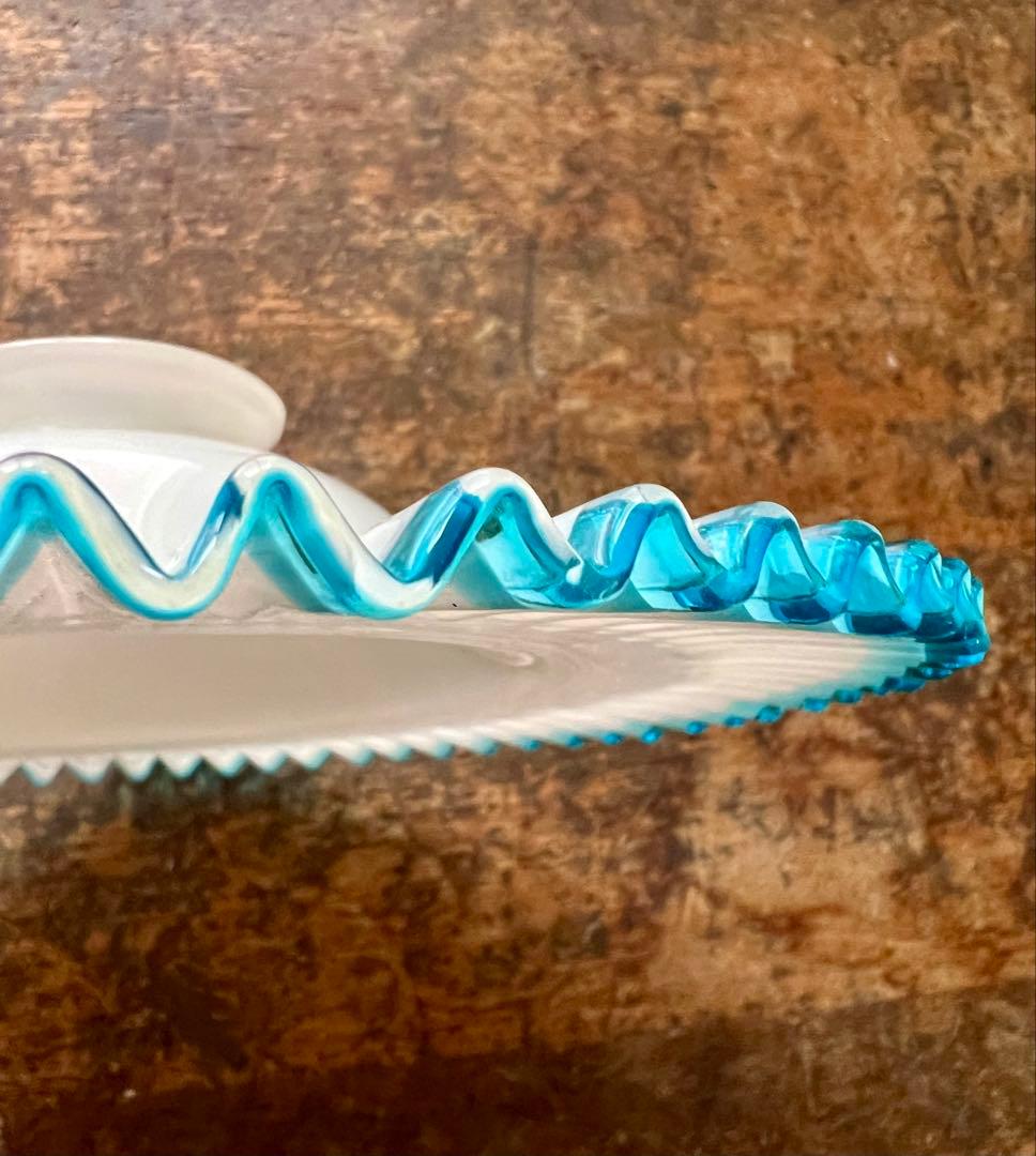 大正ロマン　青縁ギザ波　電笠　シェード　和ガラス　アンティーク　古道具　洋館