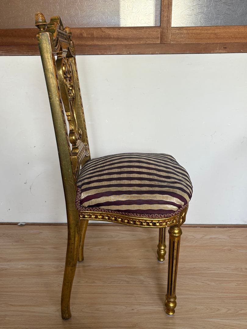 アンティークチェア　サロンチェア　ダイニングチェア　ゴールド　当時物　ヨーロッパ