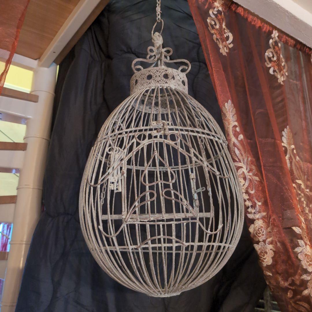 フランスアンティーク装飾的なグレー金属製鳥かご