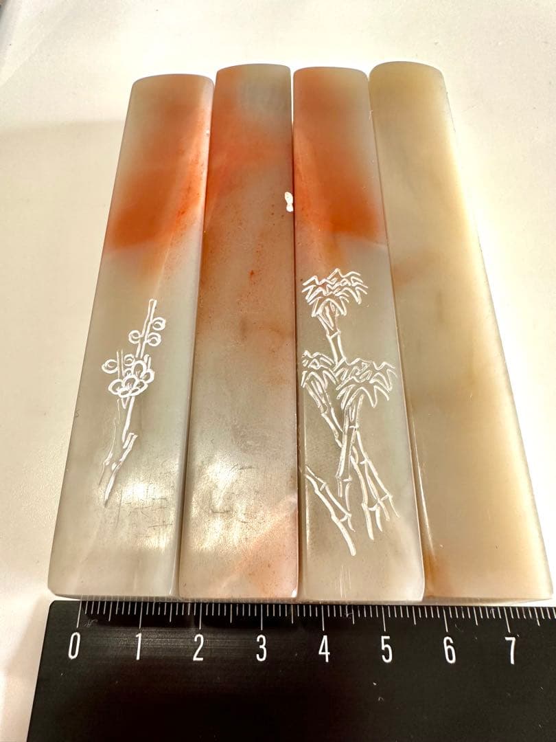 【梅蘭竹菊】 四君子　美品　ラオス 老挝 水凍　印材 落款 遊印 雅号4点セット